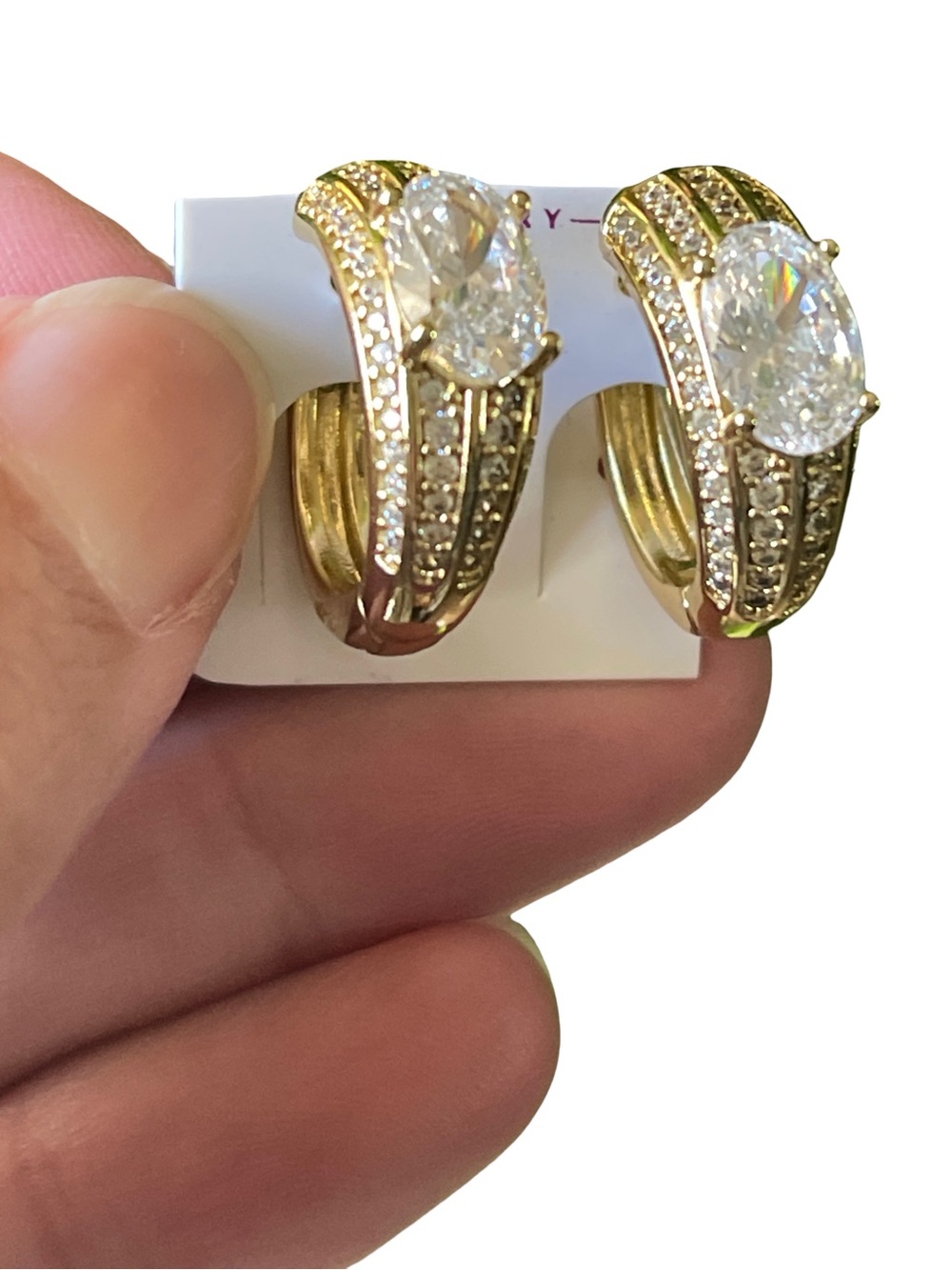 Gold-Tone Crystal Hoop Earrings - Sparkling Stone